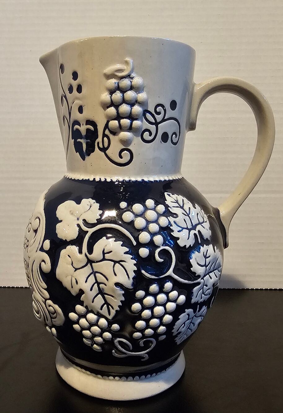 Vintage Germany Salt Glaze Stoneware Embossed Grapes Vines Wine Carafe Pitcher
